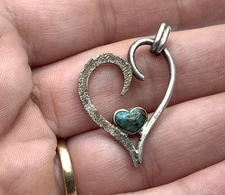 Southwest Style Boma 925 Sterling Silver Turquoise Heart Drop Pendant