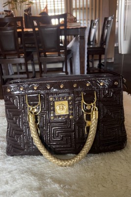 * Authentic * Vintage Gianni Versace Brown Patent Leather Woven Purse