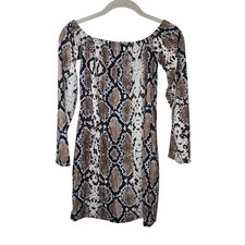 Pretty Little Thing Brown Snake Print Bardot Bodycon Dress Size 12 NWT