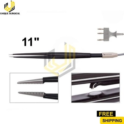 Tebbetts Hand-Activated Monopolar Insulated Forceps 11  Serrated Jaws w/ Cord