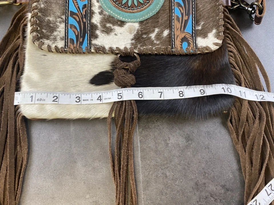 Myra Bag Western Cowhide Crossbody Purse with Fringe & Turquois Dream Catcher - Image 3 of 4