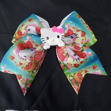 Hello Kitty Large Hair 7" Strawberry Bow Clip Grosgrain Ribbon Girls Cheer Dance