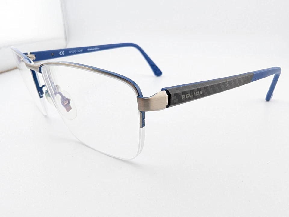 Gafas de policía, solo marcos, VPLF50K 08M3, 57-17-145, metal, azul/plateado Foto 4 de 4