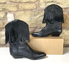Santa Fe Cowboy Boots Black Leather Fringed Line Dance Womens UK 7 Made in Spain