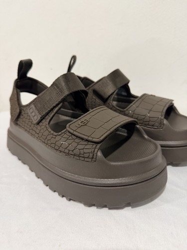 UGG Women's GoldenGlow Embossed Platform Sandals in Dark Olive Size US 6