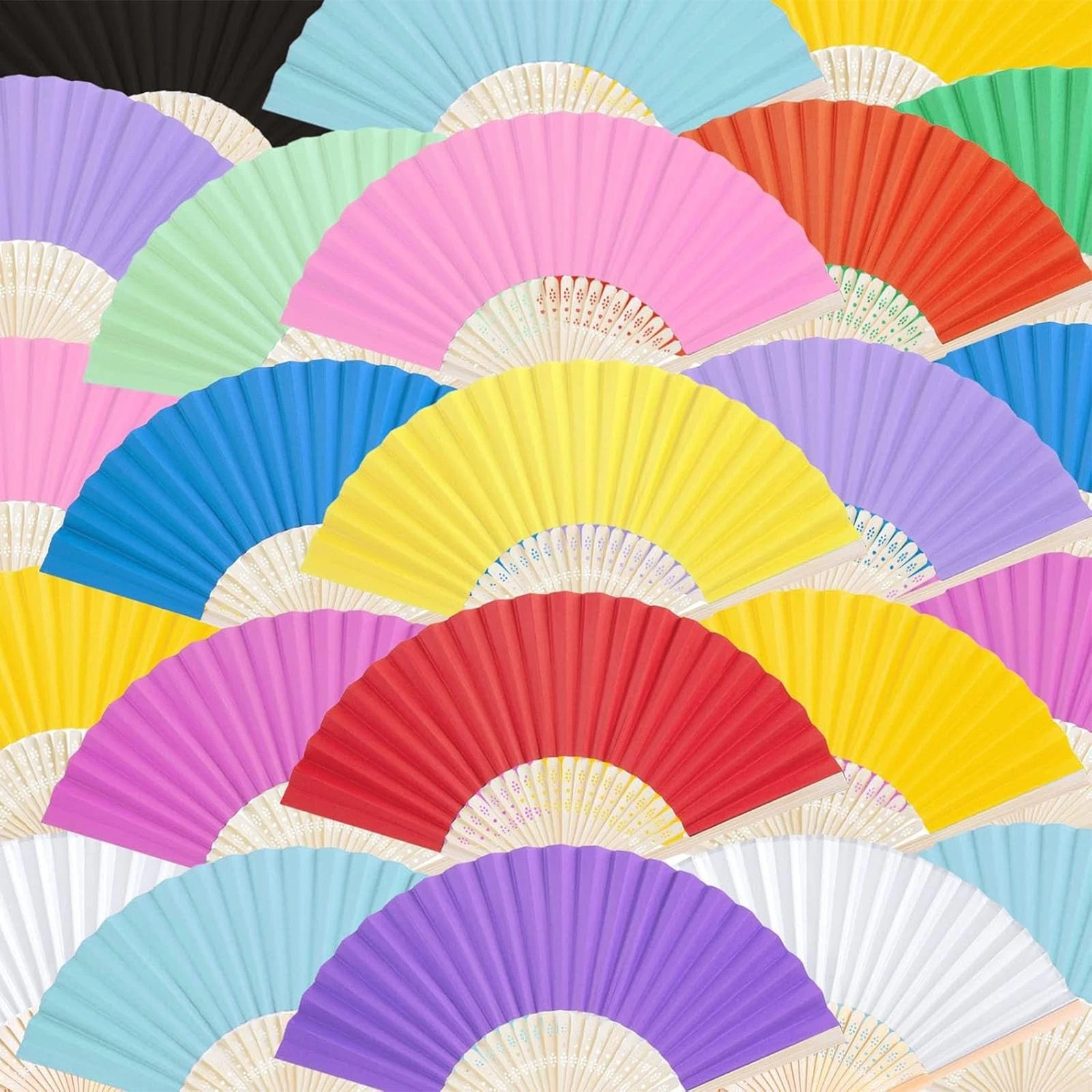 JOHOUSE 28 Pcs Paper Folding Hand Fans for Women Foldable, 8.3 Inch Multicolo...