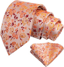 Mens 3.15inches Flower Patterned Tie with Floral Printed Pocket Square