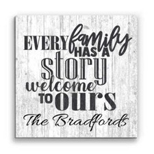 Every Family Has a Story Welcome To Ours Sign - Personalized Family Name Rustic
