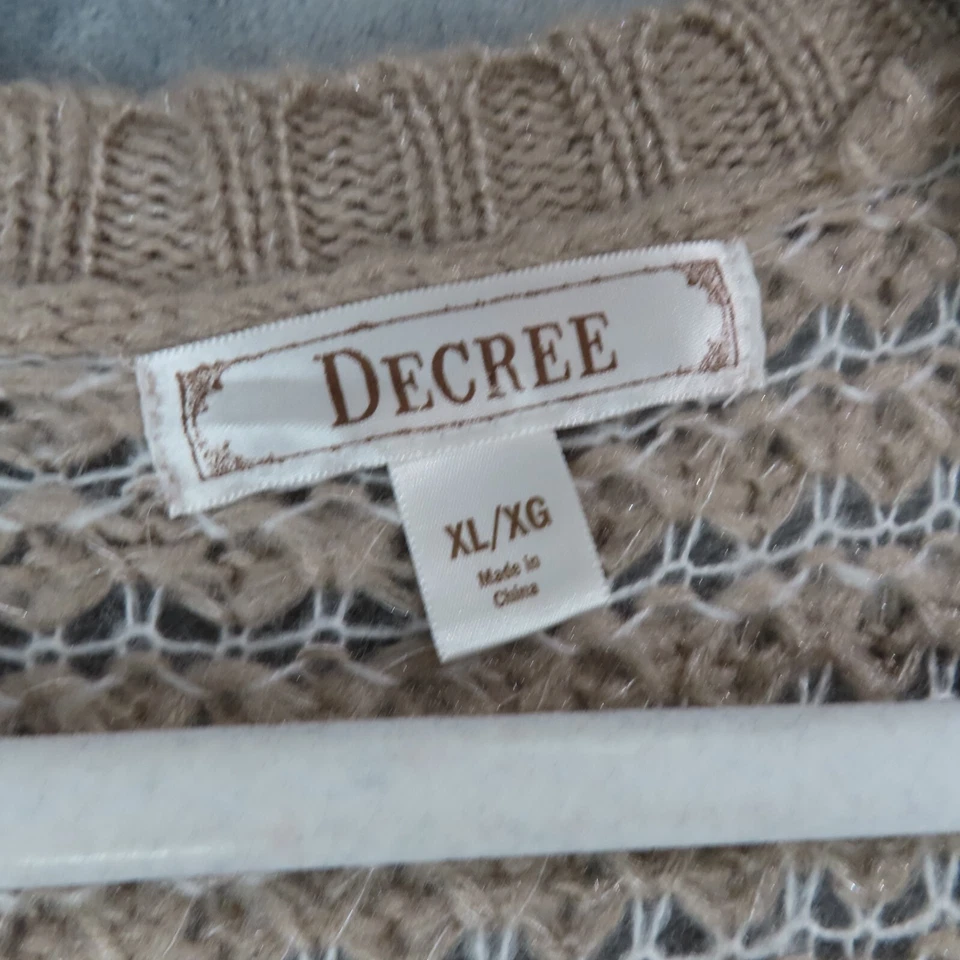 DECREE Cárdigan Suéter Mujer XL Beige Rayas Largo Plumero Boho Western Flecos Foto 2 de 4