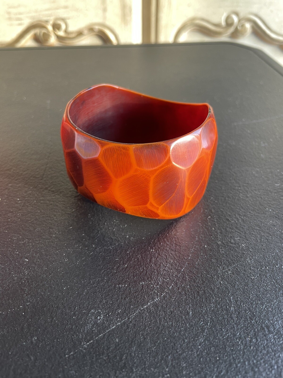 VTG Runway Fashion BOLD CARVED Celluloid Bangle WIDE Bakelite? BRACELET ...