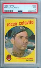 1959 Topps Baseball Card ROCCO COLAVITO #420 Cleveland Indians PSA 3