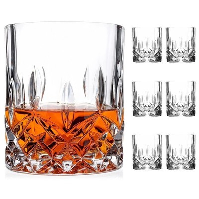 TINANA Crystal Cut Whiskey Glasses 6 pack: 10oz Ultra-Clear Old Fashioned Glass,
