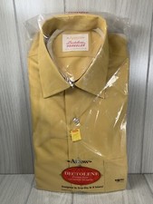 Vtg Arrow Men  s Dress Shirt Gold 15-32 Long Sleeve Dectolene Traveler Bard