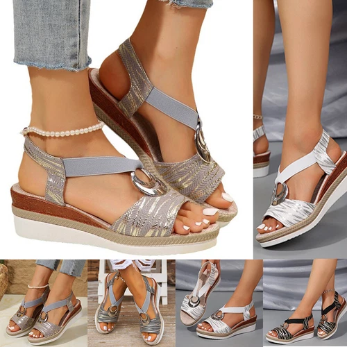 Damen Leinen Slipper Hausschuhe - Rattan Design Pantoletten Weite H