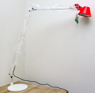 Artemide Tolomeo Floor Lamp Standard Size Bright Red Head White Body