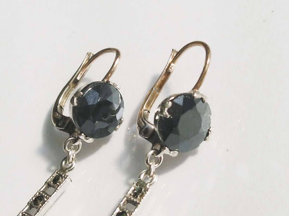 Boucles D'oreilles Pendantes Art Déco En Argent 800 - Hématite - Anciennes Et Poinçonnées