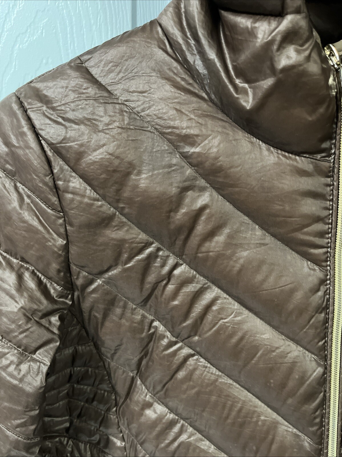 Calvin Klein Packable Lightweight Premium Down Women’s Hooded Jacket Sz. S Brown thumbnail 3