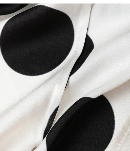Women 100% Natural Silk Polka Dots Long Sleeve Shirt Buttons Up Top Blouse OL - Picture 9 of 14