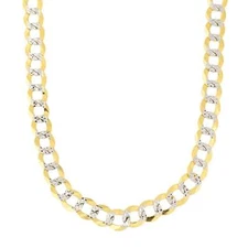 14k 2 Tone Yellow And White Real Gold Curb Chain Necklace, 5.7mm, 30"
