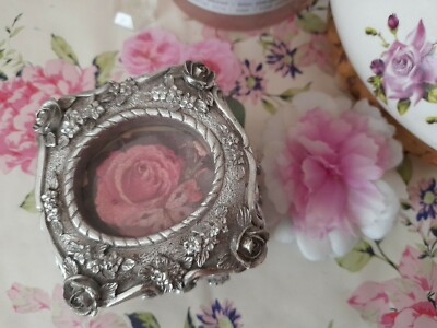 Verzierte florale Silber Foto Vintage Schmuck Kosmetik Box