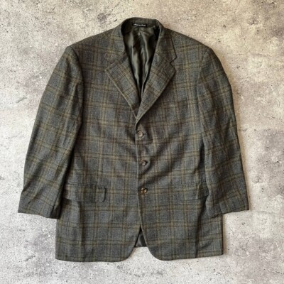 Trussardi Men's Plaid Wool Blazer Jacket Sport Coat Brown Size L 54R