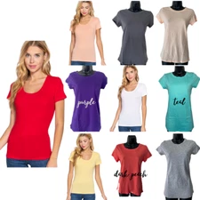 ACTIVE BASIC Round Neck Short Sleeve Basic Top Women - CHOOSE SIZE & COLOR - NEW