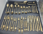 Gold Tone Bamboo Style Flatware 45 Pcs Set 4 Person Setting