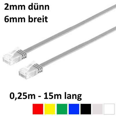 Patchkabel dünn flexibel Flach kabel cat6 RJ45 U/UTP slim 25cm-15m div. Farben