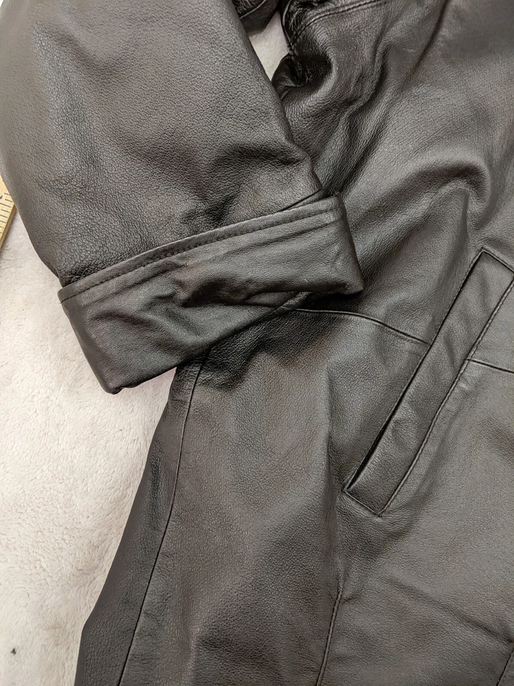 Chaqueta de cuero negra Seventh Avenue para mujer S Parka cremallera completa capucha de piel de zorro Foto 4 de 4