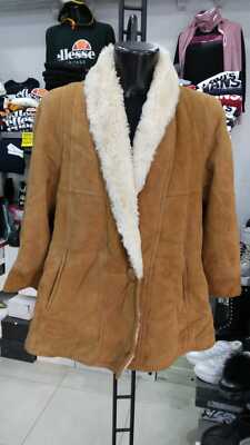 MONTONE SHEARLING Donna Woman Marrone in vera pelle VINTAGE tg 44