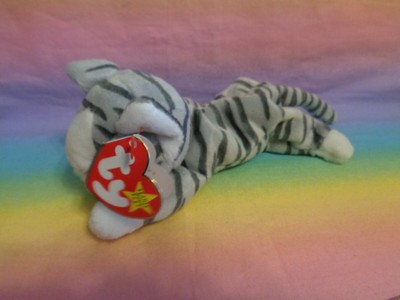 老式1997 Ty 豆豆娃涂成灰色虎斑猫 带标签 Ebay