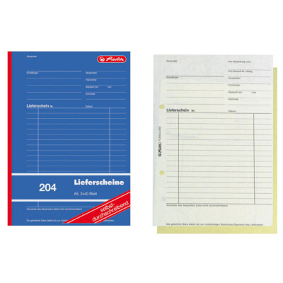 5x herlitz Lieferschein mit Empfangsschein Formularbuch 204 DIN A5