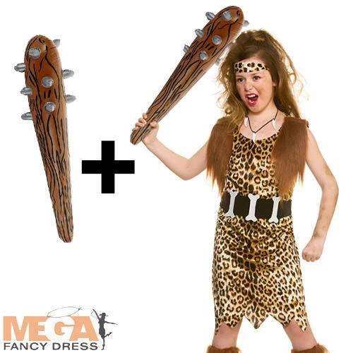 WICKED COSTUMES LTD Cave Girl + Inflatable Club Kids Fancy Dress Stone Age Caveman Book Day Costume