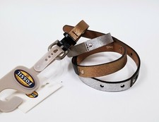 NEW FOSSIL AGED SILVER TONE BUCKLE,BLACK GOLD SILVER LEATHER STUD SKINNY BELT S