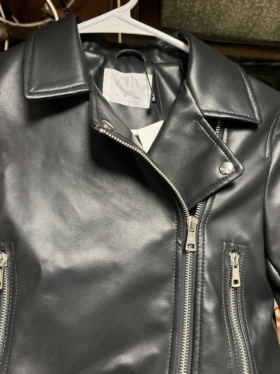 Zara Kids Black Faux Leather Biker Jacket Girls size 9 | eBay