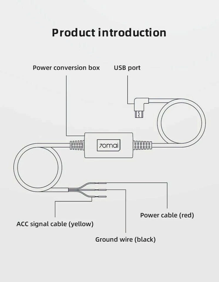 70mai Hardwire Kits 10ft Micro USB Hard Wire Kit for Dash Cam A500S A800 Cable - Image 3 of 4