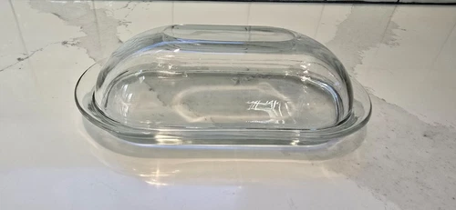 Vintage Anchor Hocking Clear Presence Glass Quarter Pound Covered Butter Dish VG