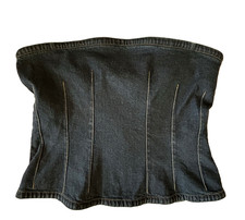 Kenneth Cole Denim Bustier Strapless Corset Top Size L Blue Back Zipper Smocked