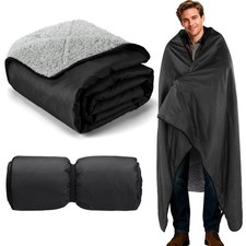 Waterproof Outdoor Stadium Blanket with Sherpa Lining-Washable Windproof Warm...