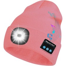 Bluetooth Beanie Hat with Light, Headlamp Cap with Headphones and Built-in Sp...