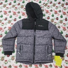 Eddie Bauer Full Zip Sherpa Hooded Puffer Jacket Size 5 Gray Black Kids Adventur