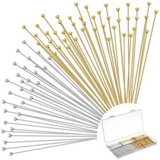 500 Pcs 2" Eye Pins for Jewelry Making Head Pins Supplies,Gold, Silver