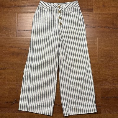 Madewell Pants Womens 24 Blue Stripe Flared Wide Leg Cotton Retro City Chic Boho