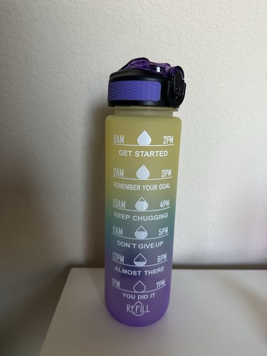 32oz Motivational Water Bottle w/Time Marker&Straw Leakproof BPA-Free Gym Fitnes