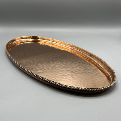 Antikes massives Kupfer Galerie Tablett oval lang schmal gehämmert Dekanter Getränke 44 cm