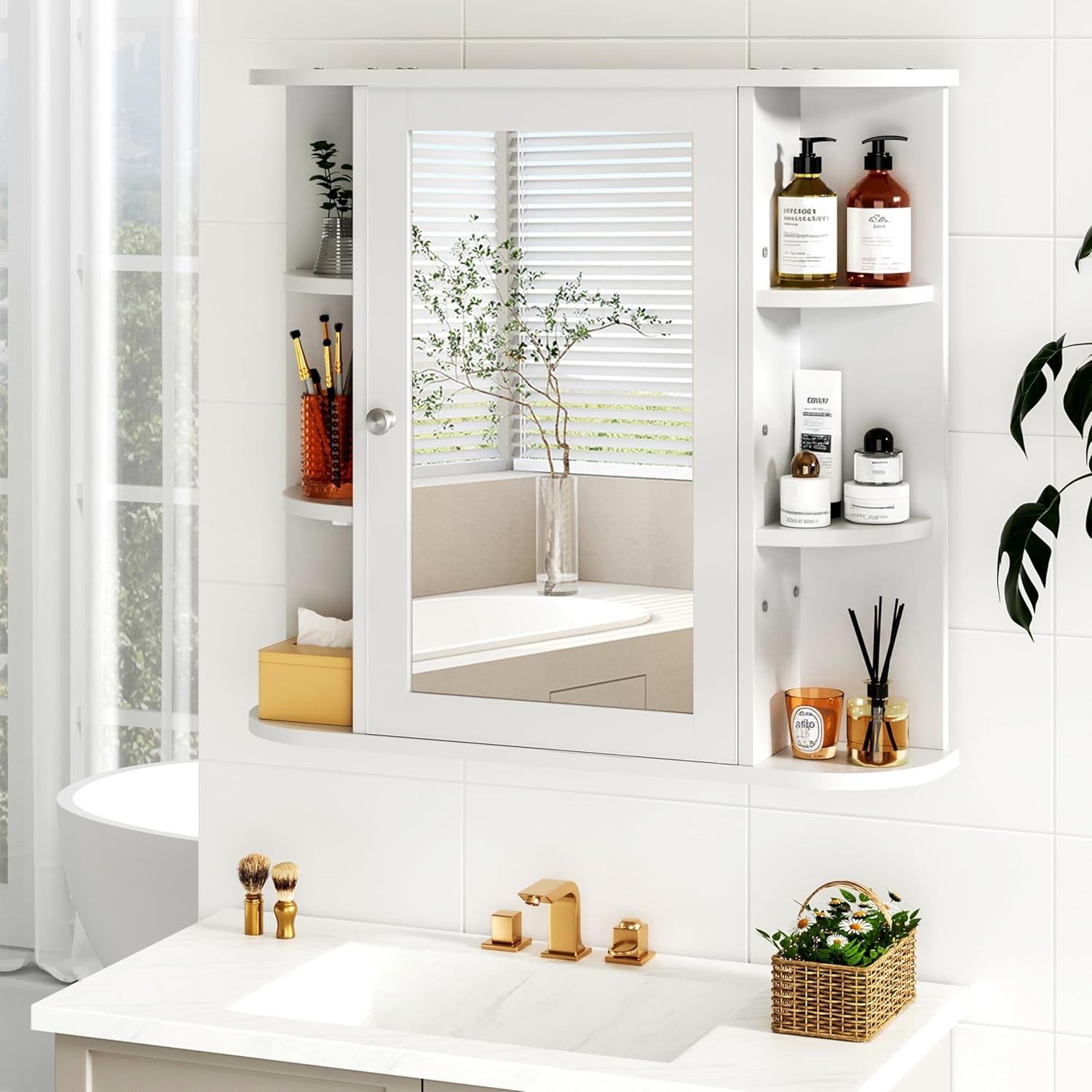 Wall Mounted Bathroom Cabinet with Mirror Door Over Toilet Storage
