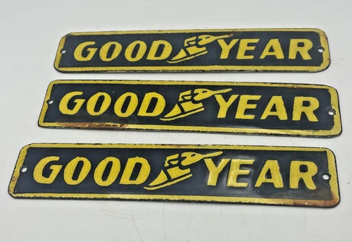 Vintage Lot of 3 Enamel Goodyear Tyres Signs Original Automobile Advertising