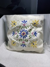 Vintage Hand Embroidered Floral Throw Pillow Green Back 11  Decor