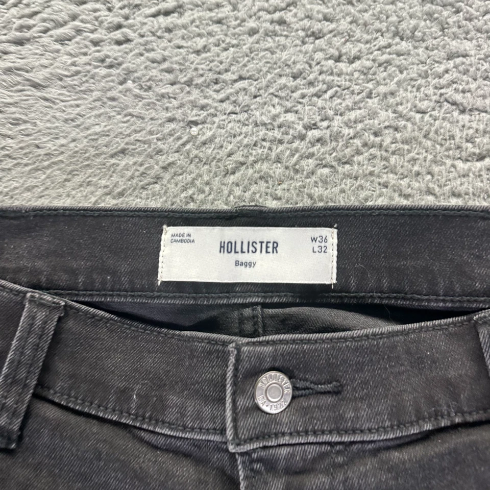 Hollister Jeans Mens 36x32 Black Cotton Denim Straight Baggy Stretch Workwear - Image 3 of 4