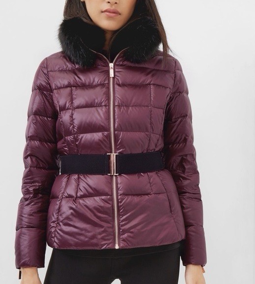 Ted Baker Coat Junnie Purple down Puffer jacket faux fur trim SIZE